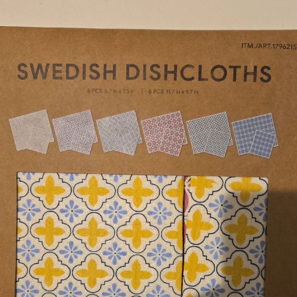 Swedish Dishcloths Floral Yellow and Blue Dishcloths 12 Pack OEKO TEX NEW in box